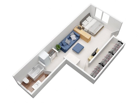 Floor plan for studio, 1 bath, 350 sqft